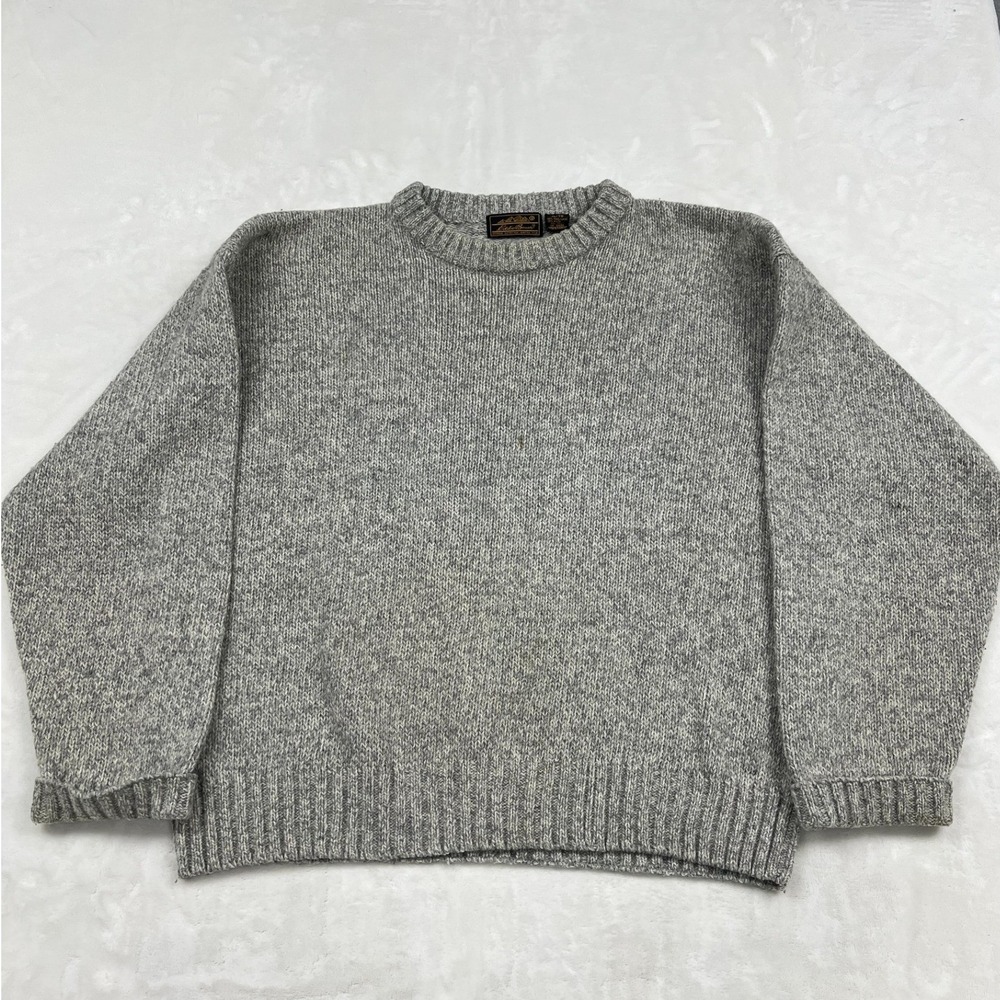 Eddie Bauer Sweater Mens XL Gray Wool Blend Marled Knit Crewneck Outdoors